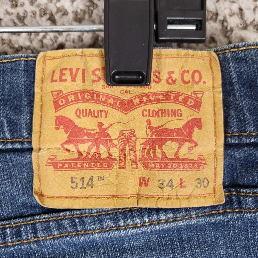 Levis 514 Mens Jeans W34 L30 Straight Fit‎ Medium Wash Blue Denim Pants